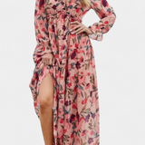 Vestido Maxi Floral Keti con Mangas Largas y Delicados Volantes