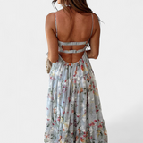 Vestido Floral Neha con Espalda Abierta y Tiras Delgadas