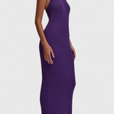 Vestido Largo Tricot Trinity con Cuello Halter y Espalda Descubierta