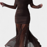 Vestido Maxi Strapless Desiree con Pliegues Esculturales