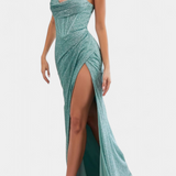 Vestido Armoni de Sirena con Cuerpo de Corsé y Tirantes Finos
