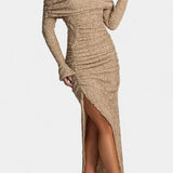 Vestido Maxi Fiammetta con Fruncidos y Alta Rendija