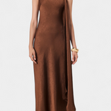 Vestido Largo Asimétrico Robina en Bronce