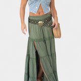 Falda Dola Maxi Boho con Encaje y Abertura Frontal