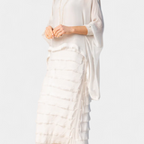Vestido Midi Rosaria con Volantes y Bordes Deshilachados