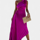 Vestido de Cóctel Asimétrico Leire con Apliques Florales y Falda Plisada