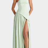 Vestido Maxi de Chiffon Celaena con Hombros Descubiertos y Abertura Lateral