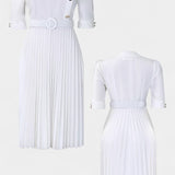 Vestido Plisado Zandie con Botones Decorativos