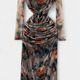 Vestido Ajustado Jaenia con Estampado Floral y Escote Cuadrado