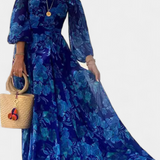 Vestido Davina Largo Off-Shoulder con Estampado Floral Romántico