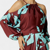 Vestido Largo con Mangas Abiertas y Estampado Abstracto