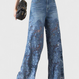 Pantalones Palazzo de Denim con Encaje Bordado Floral Jasiel