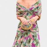 Vestido Largo Alondra con Estampado Floral de Fantasía y Escote en V