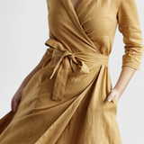 Vestido Midi Vintage Sharon en Algodón y Lino con Cuello Solapa