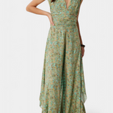 Mono Fluid Leandra Cruzado con Estampado Floral Verde