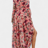 Vestido Maxi Floral Keti con Mangas Largas y Delicados Volantes