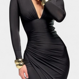 Vestido Freda de Manga Larga con Escote en V y Pliegues
