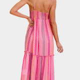 Vestido Largo Asunción Rosa con Rayas Multicolores