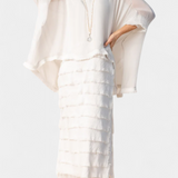 Vestido Midi Rosaria con Volantes y Bordes Deshilachados