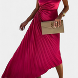 Vestido de Cóctel Asimétrico Leire con Apliques Florales y Falda Plisada