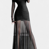 Vestido Cornella Maxi Sin Tirantes con Pliegues Esculturales