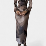 Vestido Largo Ashlyn con Estampado Gradiente y Escote en V