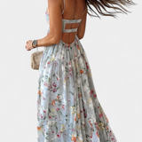 Vestido Floral Neha con Espalda Abierta y Tiras Delgadas