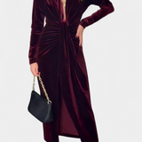 Vestido Largo de Terciopelo LaVerna en Dorado con Escote en V