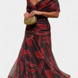 Vestido Largo Alondra con Estampado Floral de Fantasía y Escote en V