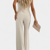 Conjunto Elegante Paloma de 2 Piezas con Blusa Sin Mangas y Pantalones Fluidos