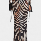 Vestido Taisia de Impresión de Cebra con Escote Profundo