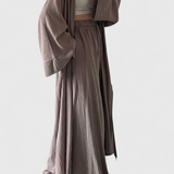 Conjunto Casual Suella de Dos Piezas con Cardigan Largo y Abertura Lateral