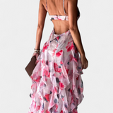 Vestido Maxi Bonnie con Volantes Florales y Cortes Laterales