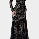 Vestido Largo Floral Alvana con Cuello Redondo