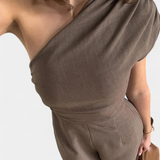 Vestido Elegante de Magnolia con Un Hombro y Fruncidos