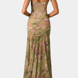 Amryn - Vestido Maxi Floral Asimétrico con Volantes