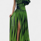 Vestido Maxi Elegante Bethania con Un Hombro y Rayas