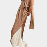 Vestido Maxi Irregular de Bloques de Color Rebecca con Espalda Abierta