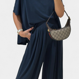 Conjunto Casual Trista de Top Suave y Pantalones de Pierna Ancha