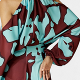 Vestido Largo con Mangas Abiertas y Estampado Abstracto
