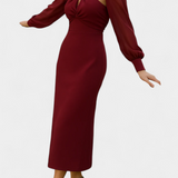 Vestido Midi Julissa en Burdeos con Detalle Atado y Espalda Descubierta