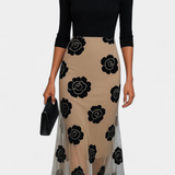 Vestido Midi Halsey con Elegancia Contrastante