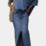 Conjunto de Denim Asimétrico Apolonia con Apertura Elegante