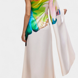 Vestido Largo Asimétrico Beryl con Una Manga y Estampado Moderno