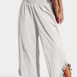 Pantalones Palazzo Justina con Volantes y Cintura Alta