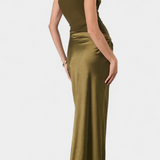 Vestido de Fiesta Largo con Pliegues Ottavia y Escote Asimétrico
