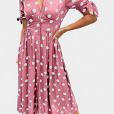 Vestido Midi de Lunares Lizzie con Escote en V Profundo