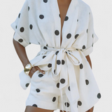 Conjunto Avila Kimono con Nudo y Pantalones Cortos de Lunares