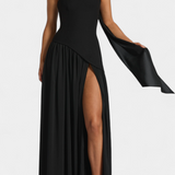 Vestido Maxi de Chiffon Celaena con Hombros Descubiertos y Abertura Lateral