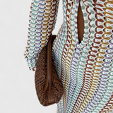 Vestido Largo Impreso Crisanta con Olas Multicolores y Mangas Largas